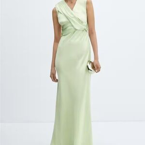 Floor length, light green silk dress